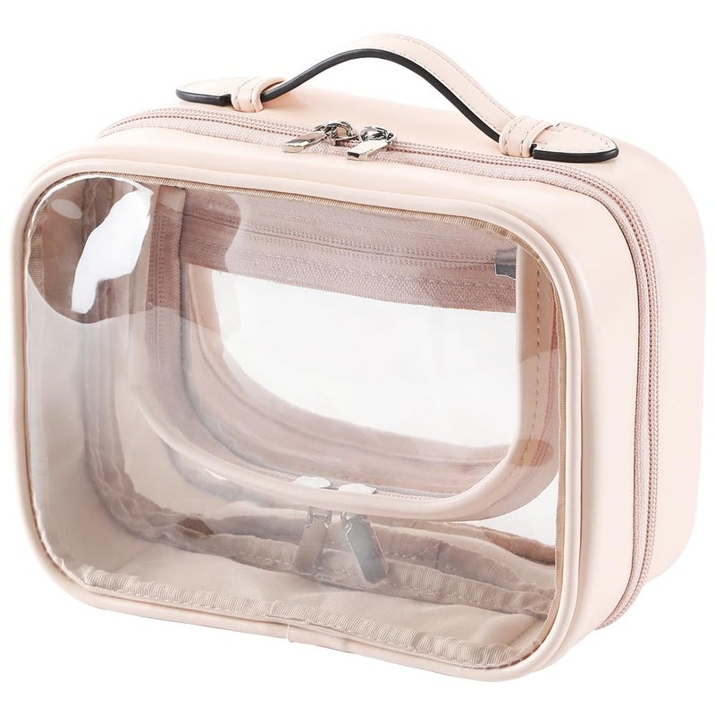 Veki TSA Approved Toiletry Bag Transparent Makeup Bag Double Travel Cosmetic bags Case Waterproof Toiletries Bag Medium Capacity Open Storage bag Organizer for Women and Girls Medium Pink